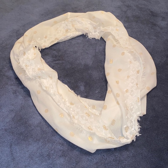 American Eagle Outfitters White Metallic Gold Polka Dot Infinity Scarf - Picture 2 of 7